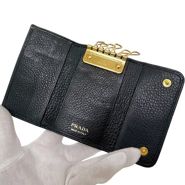 Prada 6 Key Case Black Nero Leather Key Holder