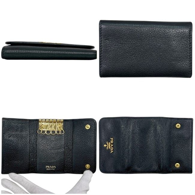Prada 6 Key Case Black Nero Leather Key Holder