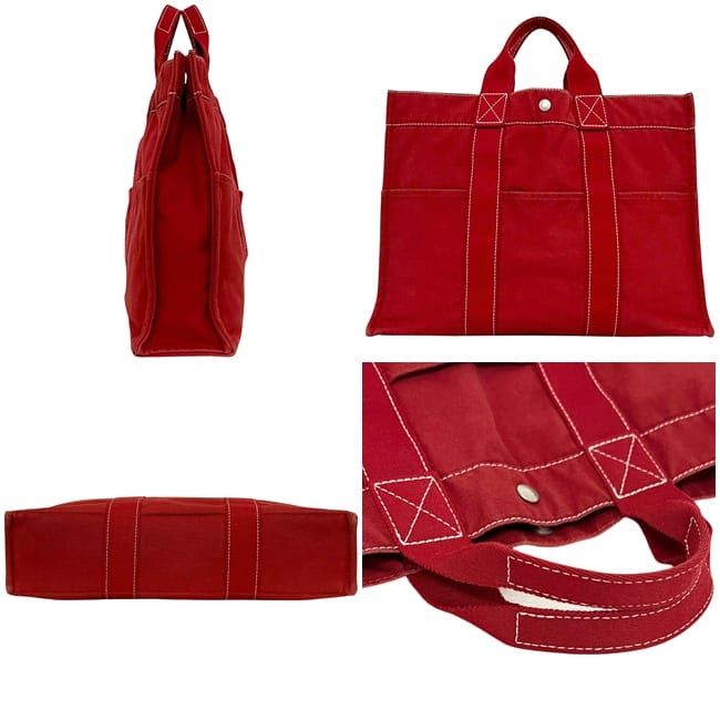 Hermes Tote Deauville MM Red Lightweight Cotton Canvas