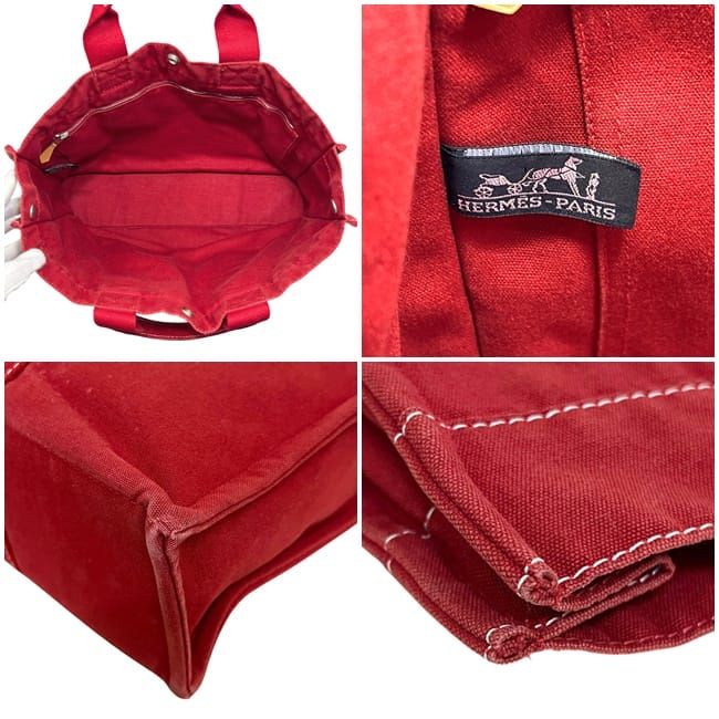 Hermes Tote Deauville MM Red Lightweight Cotton Canvas
