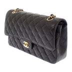 Chanel 11.12 Classic Shoulder Bag Caviar Leather Black Gold
