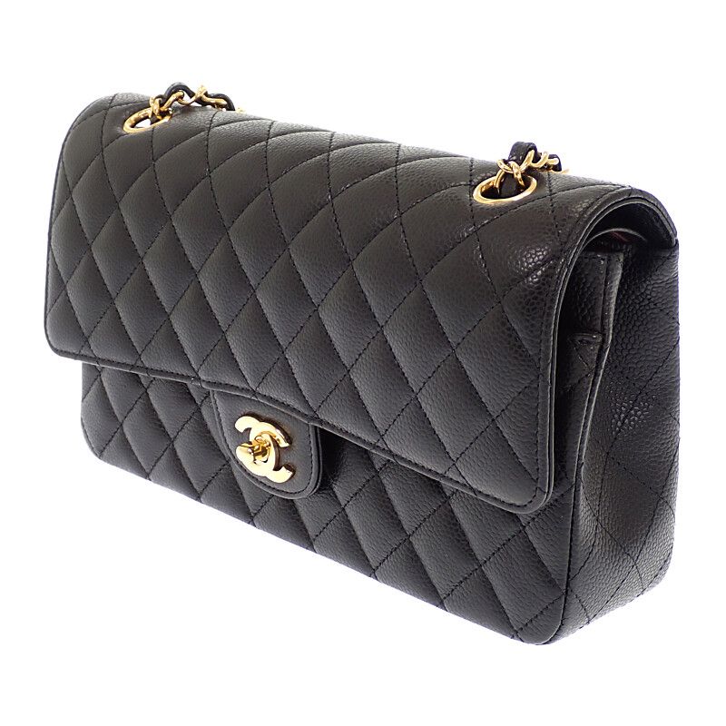 Chanel 11.12 Classic Shoulder Bag Caviar Leather Black Gold