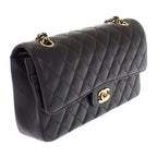 Chanel 11.12 Classic Shoulder Bag Caviar Leather Black Gold