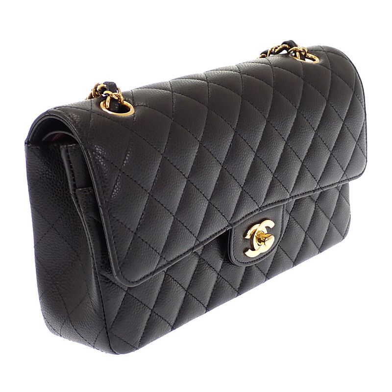 Chanel 11.12 Classic Shoulder Bag Caviar Leather Black Gold