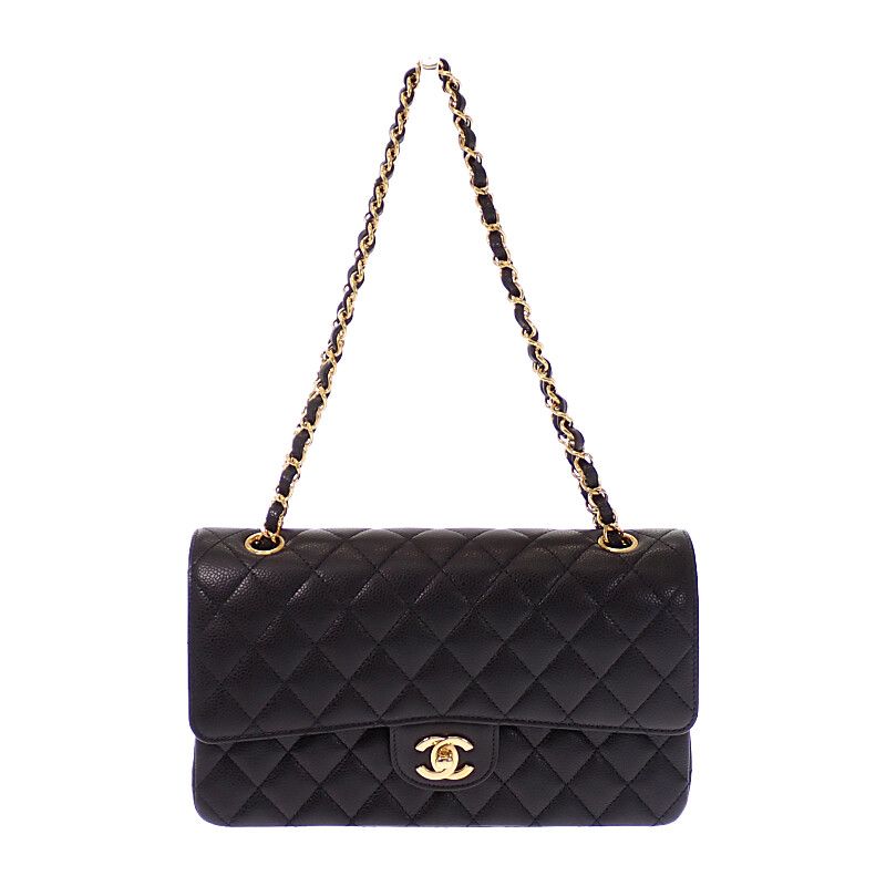 Chanel 11.12 Classic Shoulder Bag Caviar Leather Black Gold