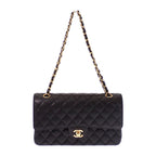 Chanel 11.12 Classic Shoulder Bag Caviar Leather Black Gold
