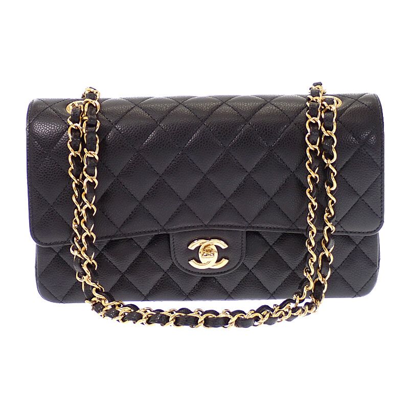 Chanel 11.12 Classic Shoulder Bag Caviar Leather Black Gold