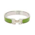 Hermes Clic Clac PM Metal Silver Green Bangle Bracelet