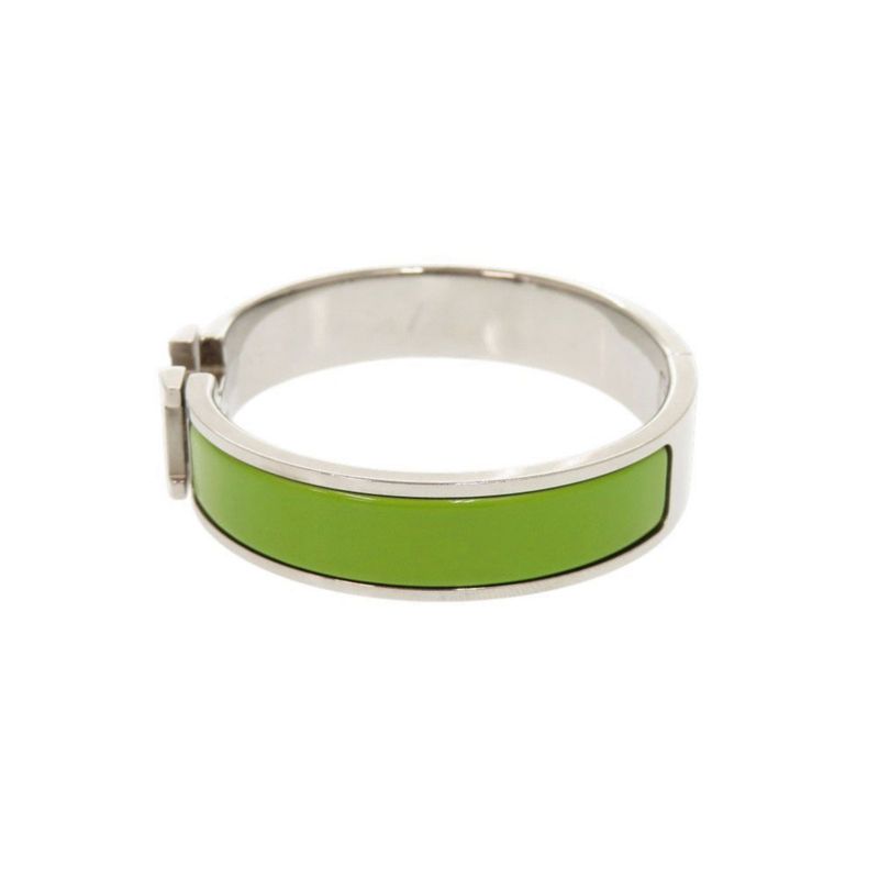 Hermes Clic Clac PM Metal Silver Green Bangle Bracelet