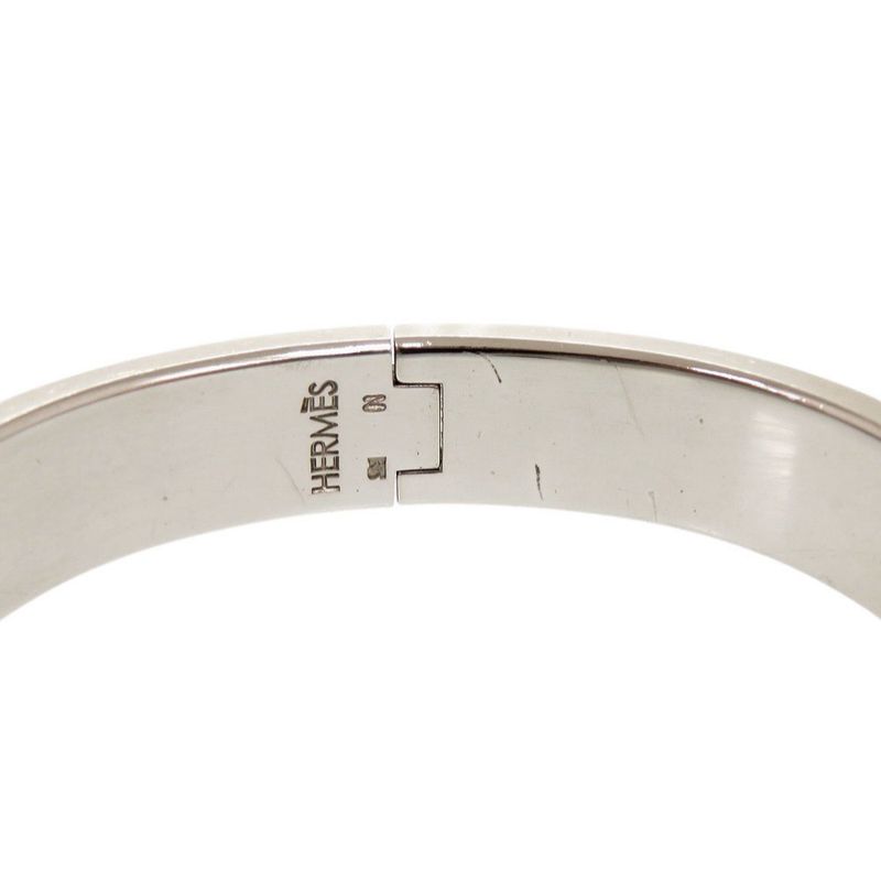 Hermes Clic Clac PM Metal Silver Green Bangle Bracelet