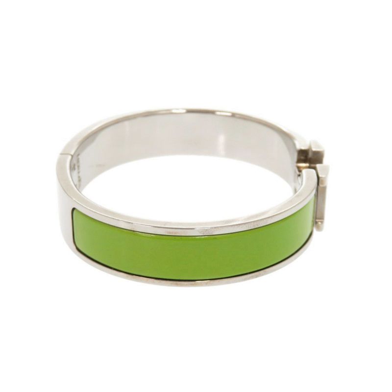 Hermes Clic Clac PM Metal Silver Green Bangle Bracelet