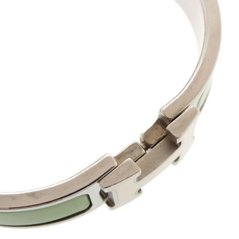 Hermes Clic Clac PM Metal Silver Green Bangle Bracelet
