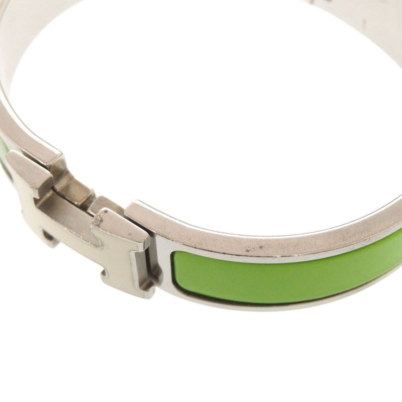 Hermes Clic Clac PM Metal Silver Green Bangle Bracelet