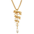 Chanel CC Logo Lion Metal Faux Pearl Gold Necklace