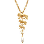 Chanel CC Logo Lion Metal Faux Pearl Gold Necklace