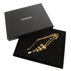 Chanel CC Logo Lion Metal Faux Pearl Gold Necklace