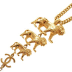Chanel CC Logo Lion Metal Faux Pearl Gold Necklace