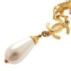 Chanel CC Logo Lion Metal Faux Pearl Gold Necklace