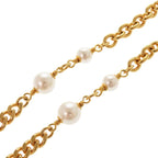 Chanel CC Logo Lion Metal Faux Pearl Gold Necklace