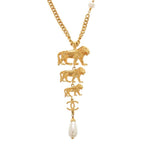 Chanel CC Logo Lion Metal Faux Pearl Gold Necklace