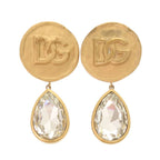 Dolce & Gabbana Logo Brass Crystal Gold Earrings