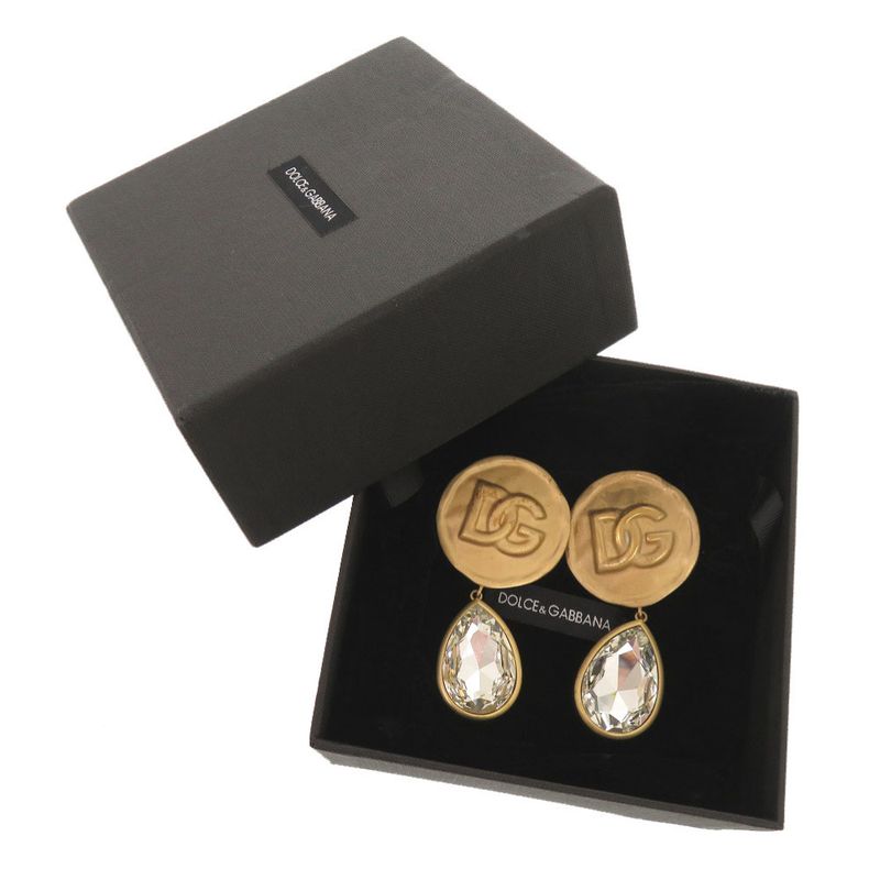 Dolce & Gabbana Logo Brass Crystal Gold Earrings