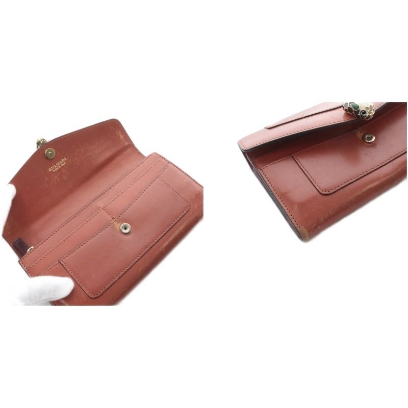 Bvlgari Serpenti Forever Wallet Bifold Logo Snake Leather Terracotta