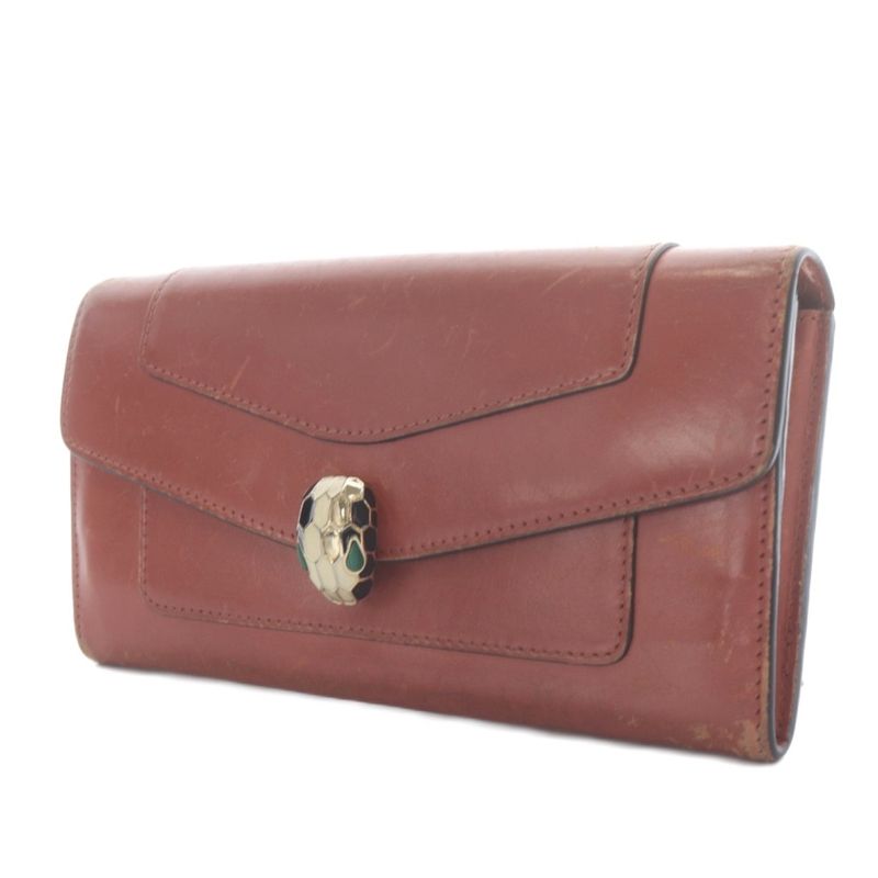 Bvlgari Serpenti Forever Wallet Bifold Logo Snake Leather Terracotta
