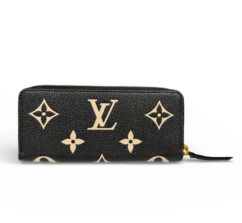 Louis Vuitton Bicolor Monogram Empreinte Portefeuille Clemence Noir Black Beige