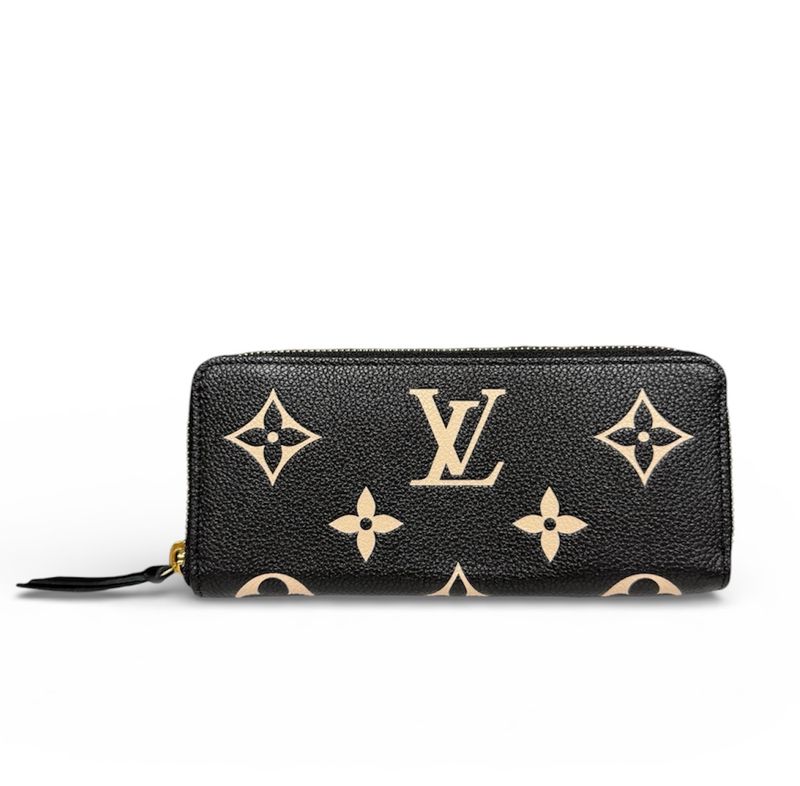 Louis Vuitton Bicolor Monogram Empreinte Portefeuille Clemence Noir Black Beige