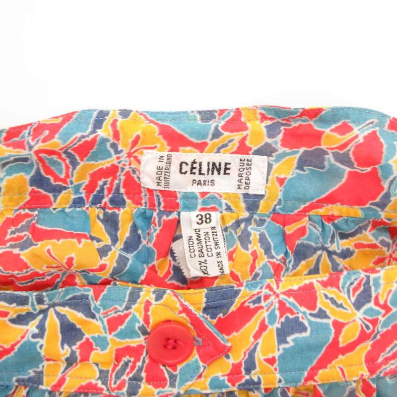 Celine Paris Blouse Top Flower Red Yellow Blue Yellow
