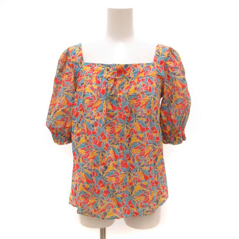 Celine Paris Blouse Top Flower Red Yellow Blue Yellow