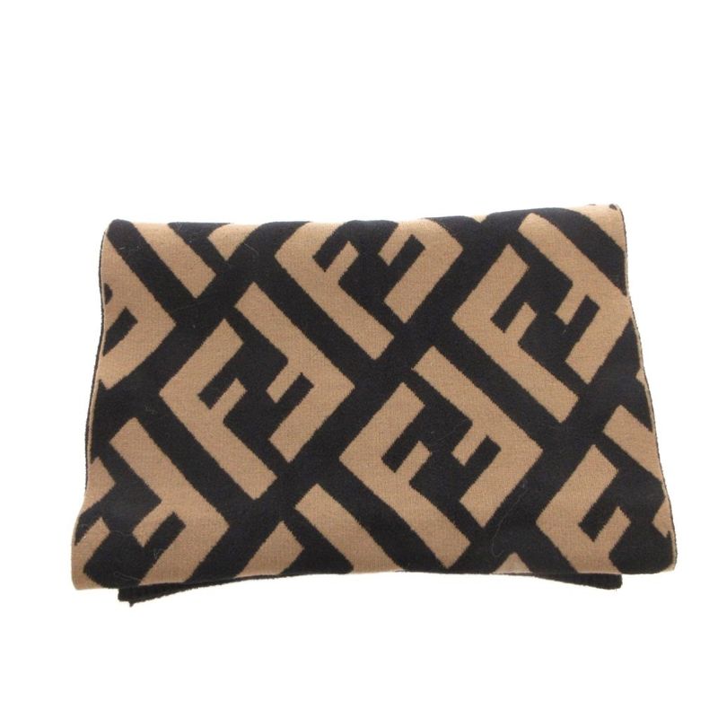 Fendi Scarf Shawl Zucca Pattern Bicolor Black Brown Ff