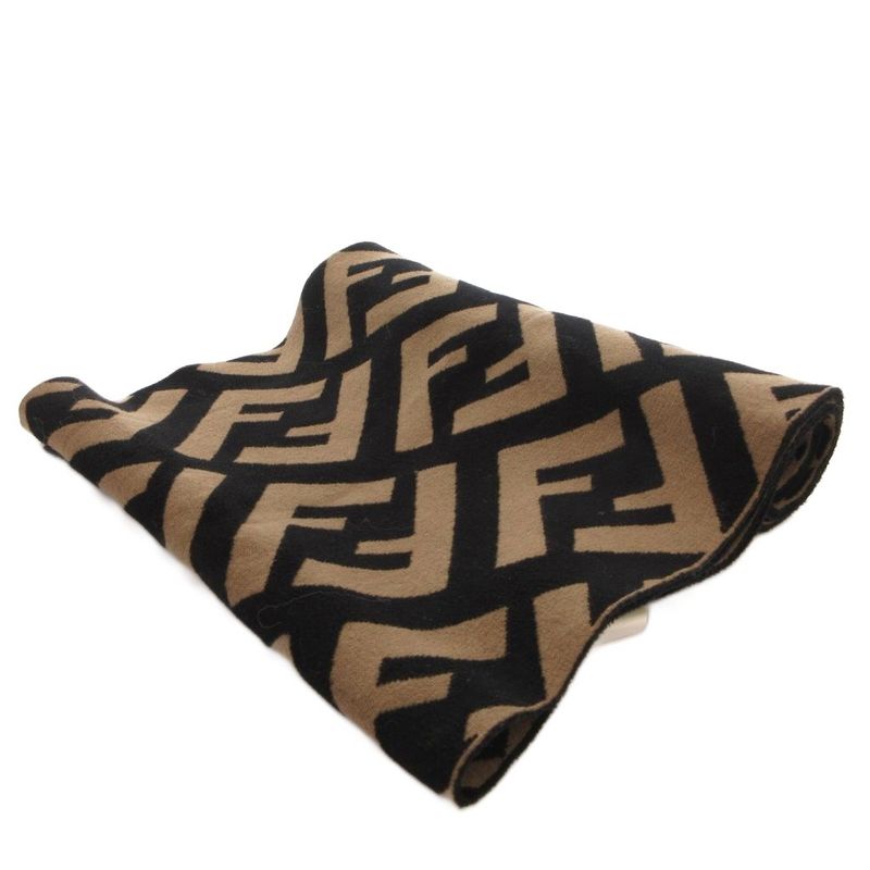 Fendi Scarf Shawl Zucca Pattern Bicolor Black Brown Ff