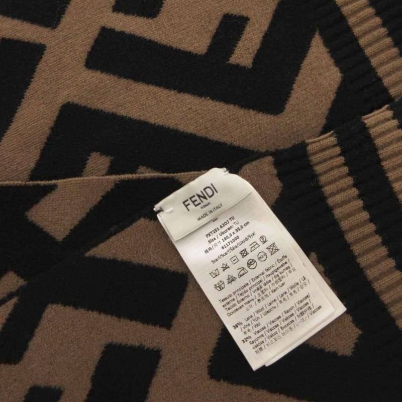 Fendi Scarf Shawl Zucca Pattern Bicolor Black Brown Ff