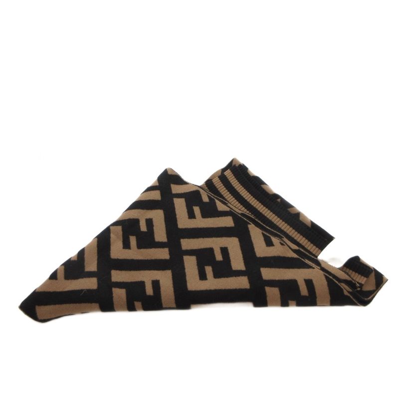 Fendi Scarf Shawl Zucca Pattern Bicolor Black Brown Ff