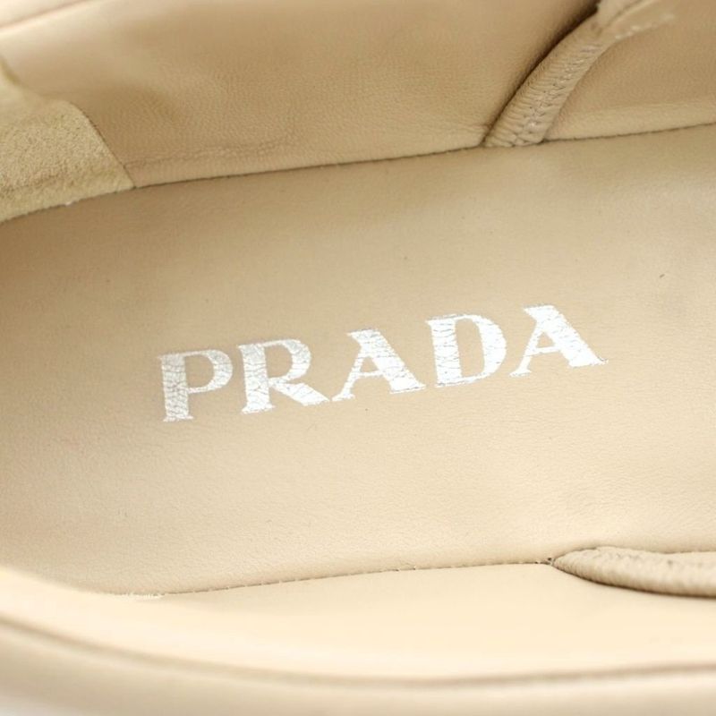 Prada Mary Jane Ballet Shoes Flat Leather 37.5 Light Beige KU