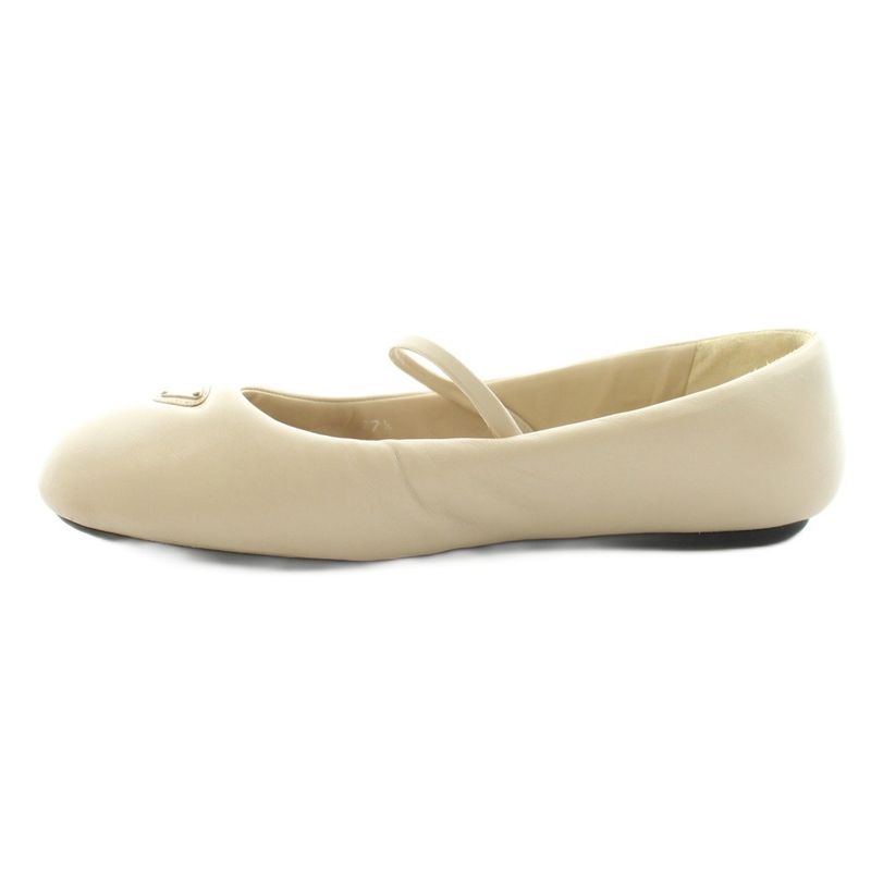 Prada Mary Jane Ballet Shoes Flat Leather 37.5 Light Beige KU