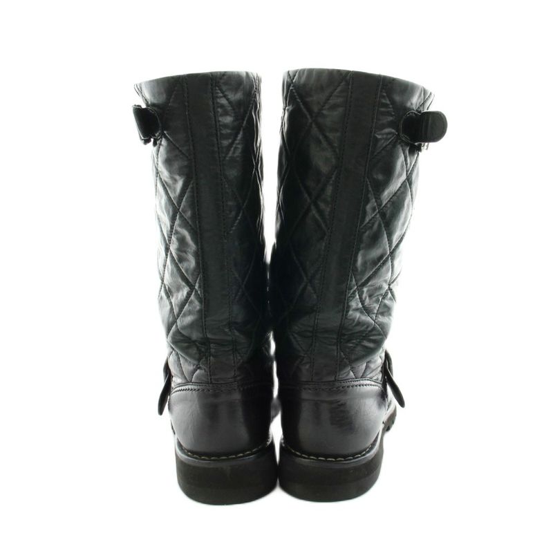 Chanel CC Logo Engineered Boots Middle Length Quilted Leather 39.5 Black