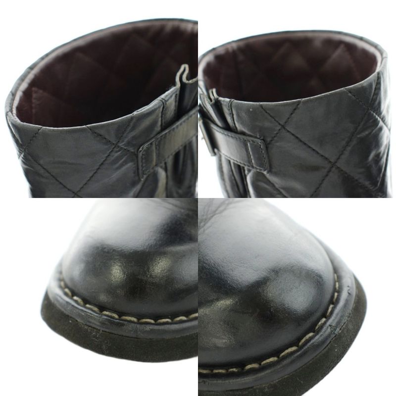 Chanel CC Logo Engineered Boots Middle Length Quilted Leather 39.5 Black