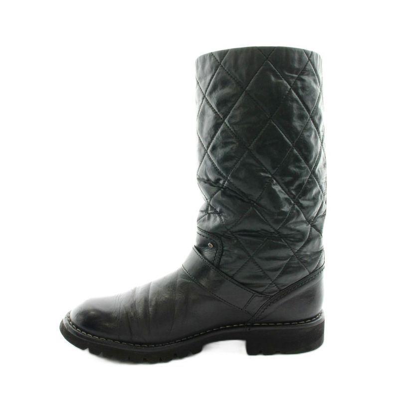 Chanel CC Logo Engineered Boots Middle Length Quilted Leather 39.5 Black