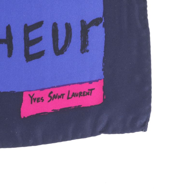 Saint Laurent YSL Yves Silk Scarf Mille Voeux de Bonheur Navy