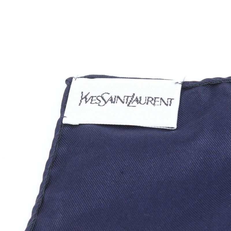 Saint Laurent YSL Yves Silk Scarf Mille Voeux de Bonheur Navy