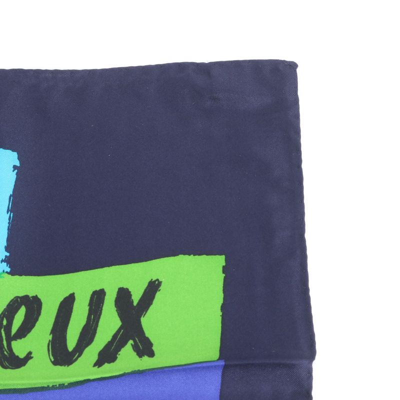 Saint Laurent YSL Yves Silk Scarf Mille Voeux de Bonheur Navy