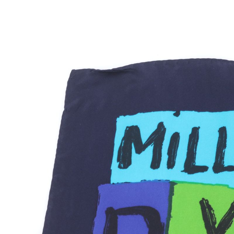 Saint Laurent YSL Yves Silk Scarf Mille Voeux de Bonheur Navy