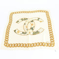 Chanel Vintage Tag CC Logo Flower Gold Chain Silk 100% Scarf Rue