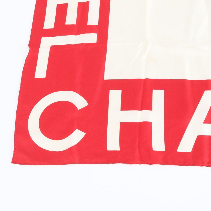 Chanel Tag Logo CC Silk Scarf Large Shawl Rue Red White