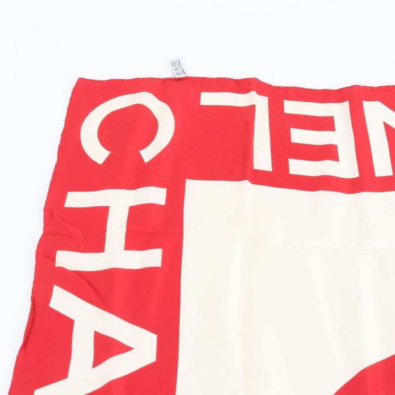 Chanel Tag Logo CC Silk Scarf Large Shawl Rue Red White