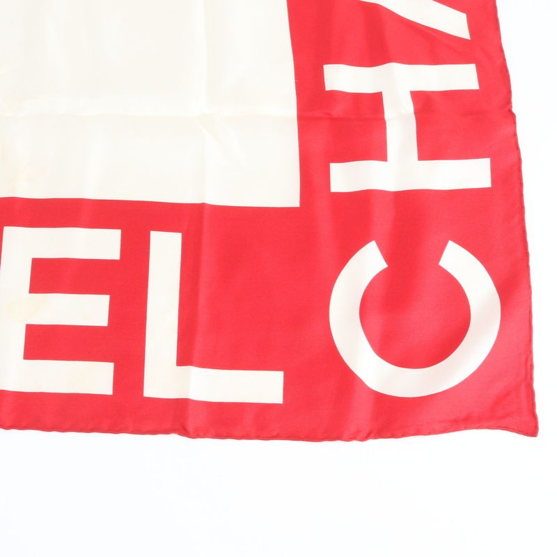 Chanel Tag Logo CC Silk Scarf Large Shawl Rue Red White