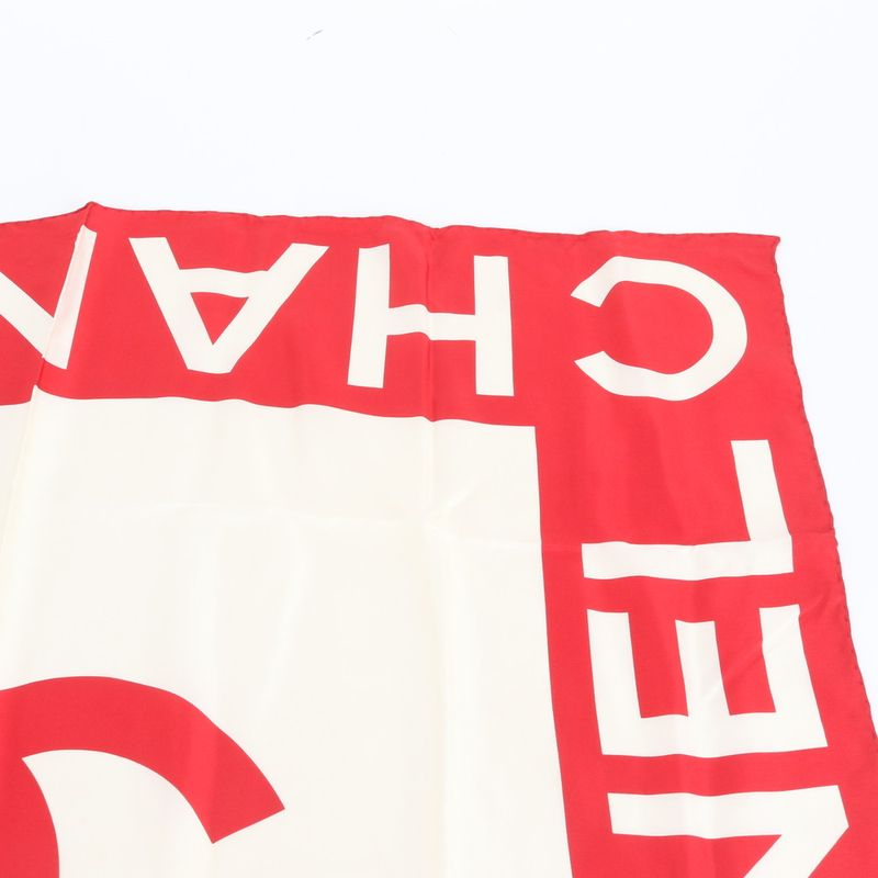 Chanel Tag Logo CC Silk Scarf Large Shawl Rue Red White